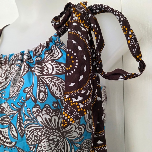 Trina Turk Silk Blend Paisley Halter Tank Top Blue Brown‎ White Size S Boho chic - Picture 2 of 8